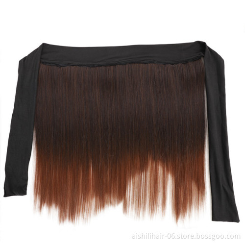 wholeasale cheap headband strap long straight ponytail hair weft with headband synthetic hair weft for black women